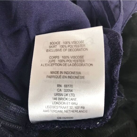 FREE PEOPLE Tulle Flutter Mini Dress Beaded Backless Navy Black Size Large New - Picture 14 of 14